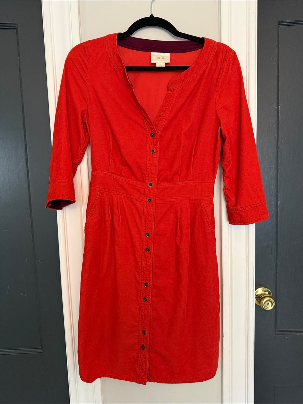 Maeve Red Button-Front Midi Dress